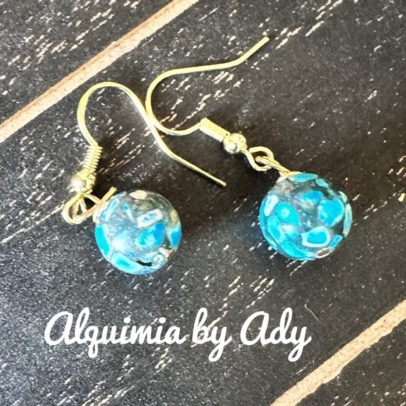 Turquoise western gold long dangle bar earrings - Picture 1 of 4